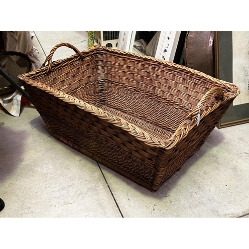 146 - Antique French cane basket, approx 90cm W x 63cm D