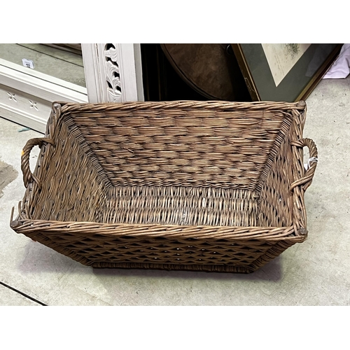147 - Antique French cane basket approx 62cmW x 39cmD