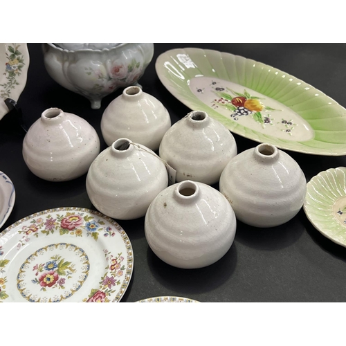 245 - Assortment of china and pottery to include vases, plates, lidded jar etc, approx 28cm Dia and smalle... 