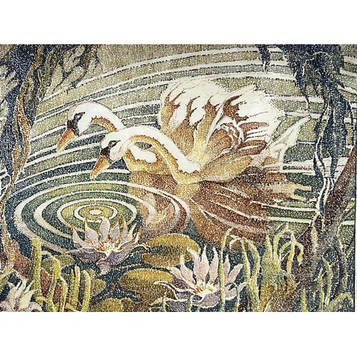 153 - Pair of romantic swans gilding on a pond, Pointisim