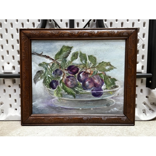 154 - J Batell, Japanese plums, oil on board. 30 cm x 37 cm