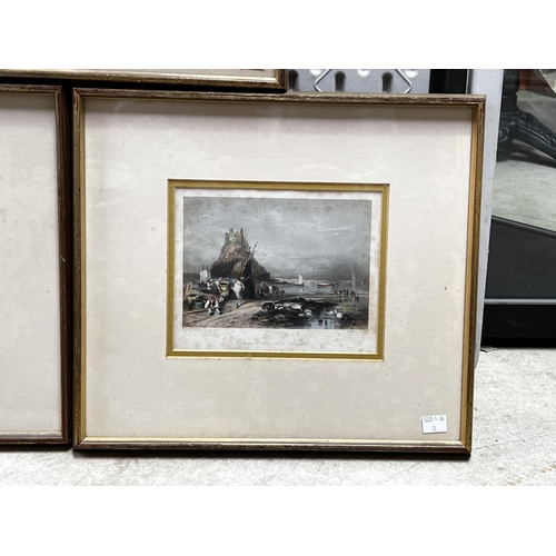 157 - Three framed antique hand coloured engravings, Scottish views, castles (3)