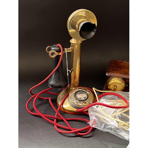 169 - Candle stick telephone, USA Patent November 1910 with a PMG box, approx 30cm H