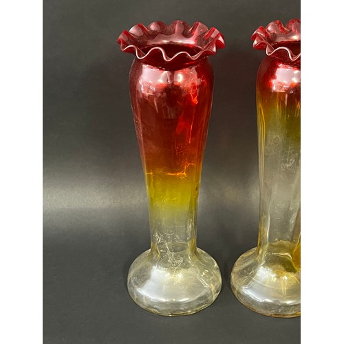 262 - Two pairs of antique French Art Nouveau yellow and red glass vases, approx 32cm H and smaller (4)