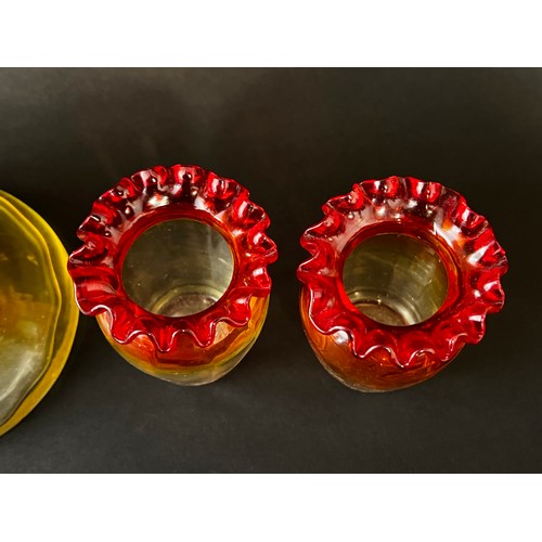 262 - Two pairs of antique French Art Nouveau yellow and red glass vases, approx 32cm H and smaller (4)