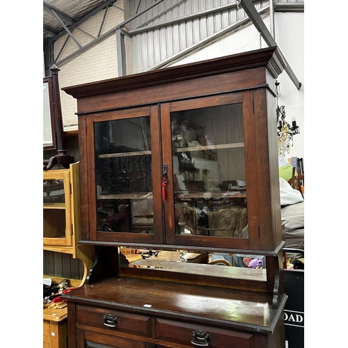 291 - Two height antique kitchen dresser, approx 227cm H x 122cm H x 47cm D