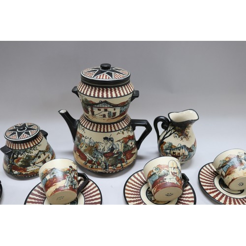 295 - French R F Ciboure hand painted pottery coffee service, with two section coffee pot, approx 22cm H &... 