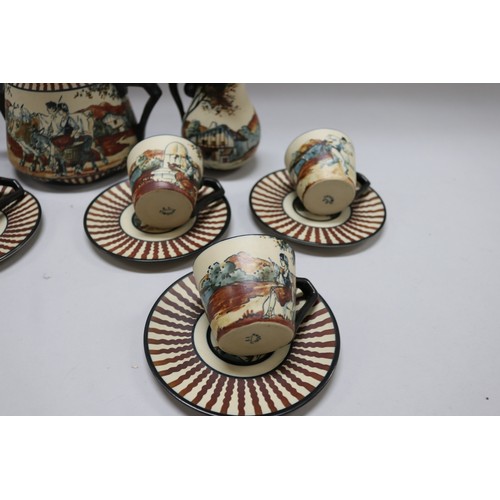 295 - French R F Ciboure hand painted pottery coffee service, with two section coffee pot, approx 22cm H &... 