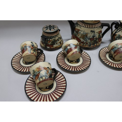 295 - French R F Ciboure hand painted pottery coffee service, with two section coffee pot, approx 22cm H &... 