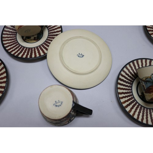 295 - French R F Ciboure hand painted pottery coffee service, with two section coffee pot, approx 22cm H &... 