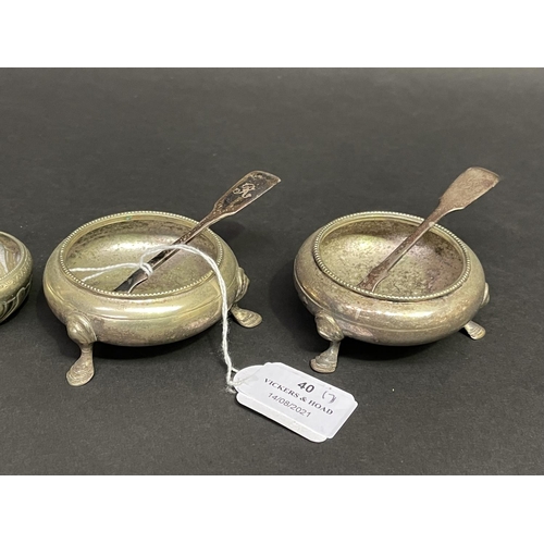 296 - Selection of antique silver and silver plate to include two pairs of Silver plate salts, pair of Vic... 