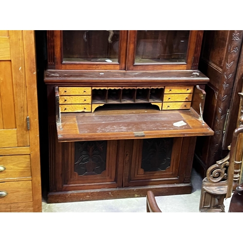 298 - Antique mahogany two height secretaire bookcase, approx 247cm H x 121cm W x 42cm D