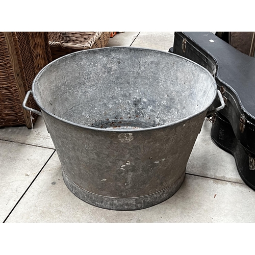 220 - Antique French Gal metal wash tub, approx 37cm H x 61cm Dia