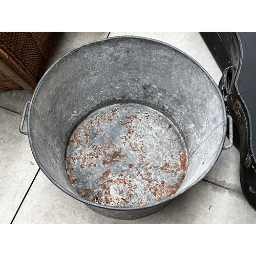 220 - Antique French Gal metal wash tub, approx 37cm H x 61cm Dia