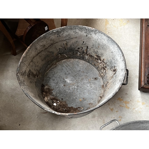 221 - Antique French Gal metal wash tub, approx 34cm H  x 61cm Dia