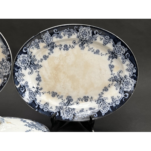 241 - Myott blue and white tureens, platters and plates, approx 38cm W and smaller