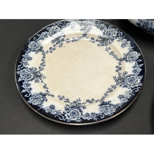 241 - Myott blue and white tureens, platters and plates, approx 38cm W and smaller