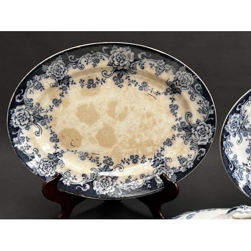 241 - Myott blue and white tureens, platters and plates, approx 38cm W and smaller