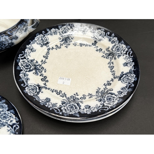 241 - Myott blue and white tureens, platters and plates, approx 38cm W and smaller