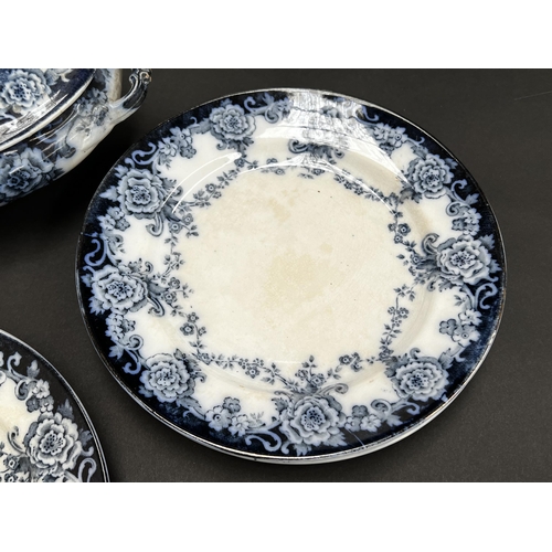 241 - Myott blue and white tureens, platters and plates, approx 38cm W and smaller