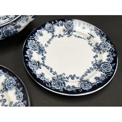 241 - Myott blue and white tureens, platters and plates, approx 38cm W and smaller