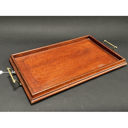 256 - Wooden tea tray, approx 58cm W ex handles x 35cm D