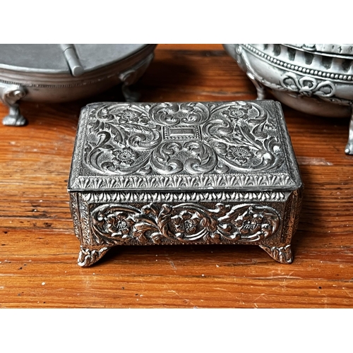 265 - Two antique pewter trinket boxes with a modern example, approx 12cm W and smaller