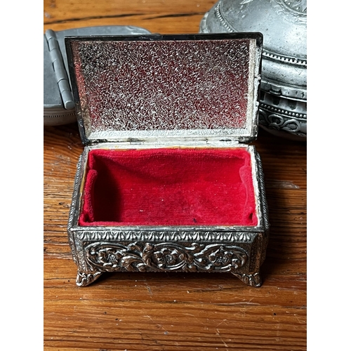 265 - Two antique pewter trinket boxes with a modern example, approx 12cm W and smaller