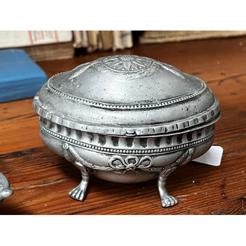 265 - Two antique pewter trinket boxes with a modern example, approx 12cm W and smaller