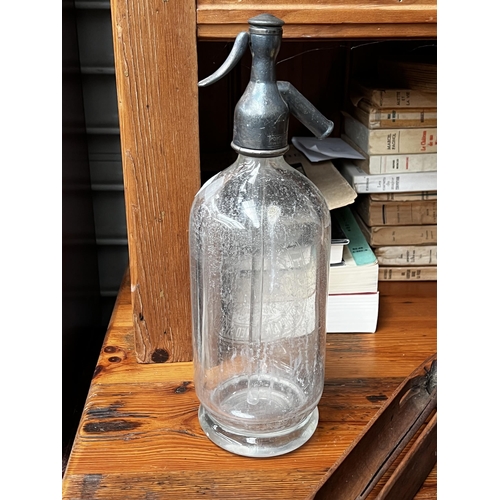 267 - Enamel Wee Willy candle holder, Antique wooden loom shuttle and a Schweppes soda syphon, approx 31cm... 