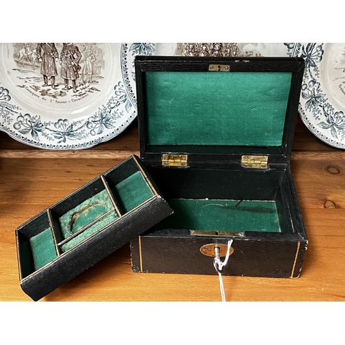 279 - Small antique jewellery box with key, approx 8cm H x 15cm W x 11cm D