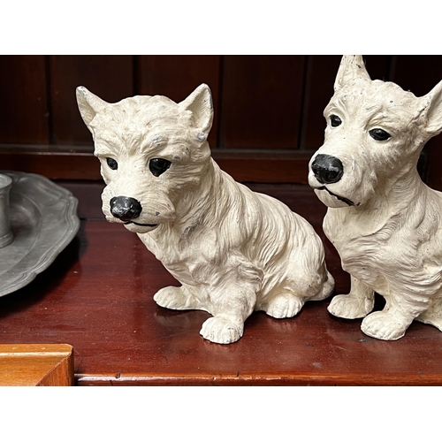 281 - Pair of spelter Scottie dogs, approx 18cm H x 20cm W and shorter (2)