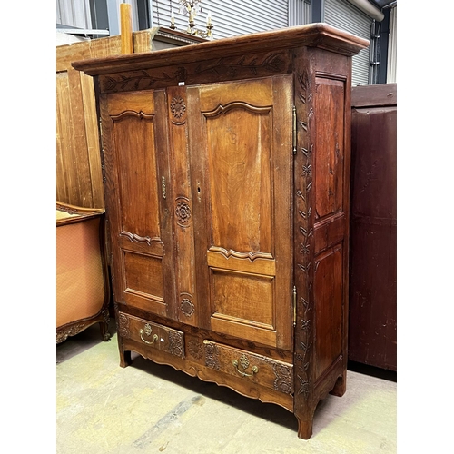 535 - Antique late 18th century French oak two door armoire, fitted with two drawers below, no key, approx... 