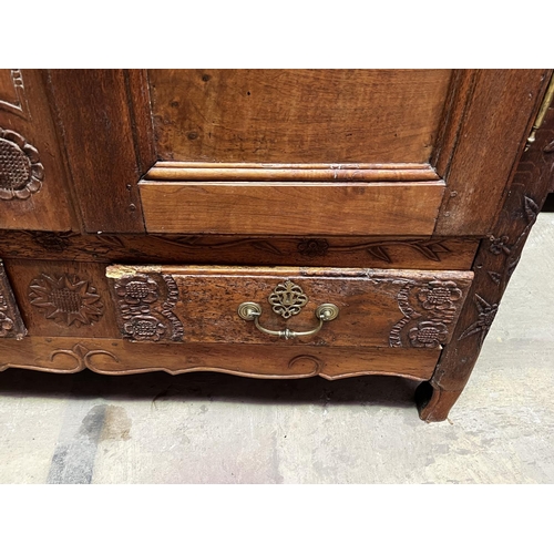 535 - Antique late 18th century French oak two door armoire, fitted with two drawers below, no key, approx... 