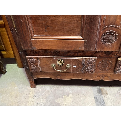 535 - Antique late 18th century French oak two door armoire, fitted with two drawers below, no key, approx... 