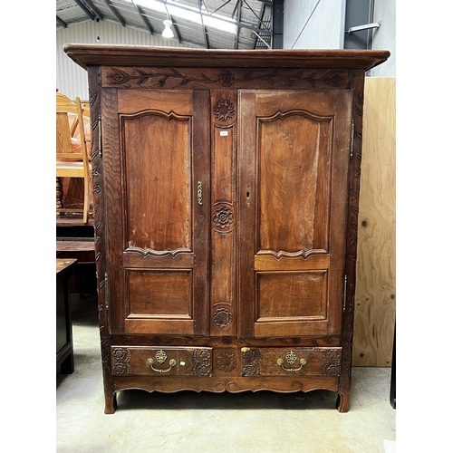 535 - Antique late 18th century French oak two door armoire, fitted with two drawers below, no key, approx... 