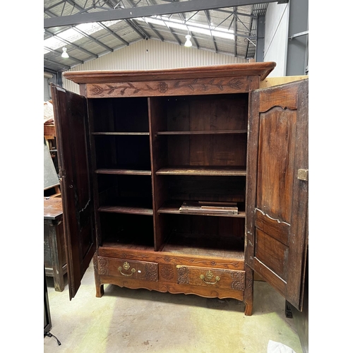 535 - Antique late 18th century French oak two door armoire, fitted with two drawers below, no key, approx... 