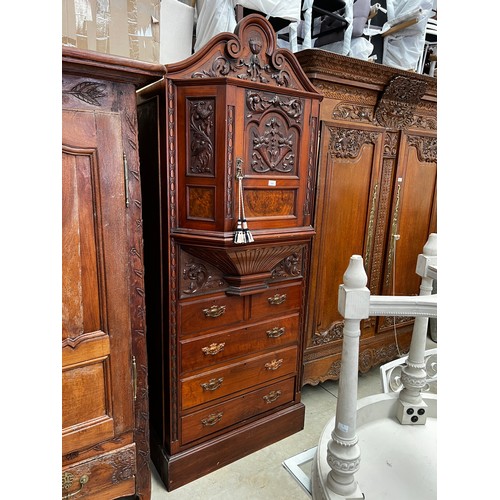 534 - Antique late Victorian walnut wardrobe centre section, of breakfront design, carved recessed panels,... 