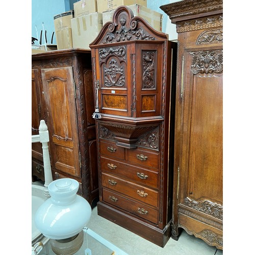 534 - Antique late Victorian walnut wardrobe centre section, of breakfront design, carved recessed panels,... 