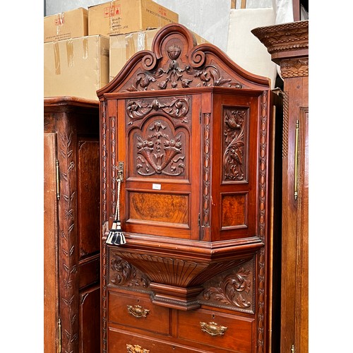 534 - Antique late Victorian walnut wardrobe centre section, of breakfront design, carved recessed panels,... 