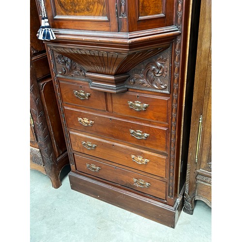 534 - Antique late Victorian walnut wardrobe centre section, of breakfront design, carved recessed panels,... 