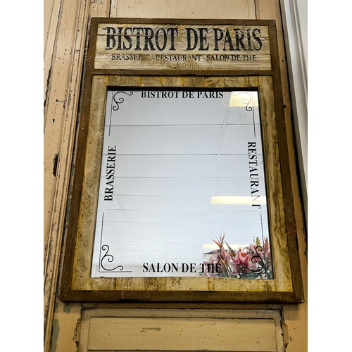 69 - Modern decorative French style mirror, with advertising graphics, approx 95cm H x 64cm W