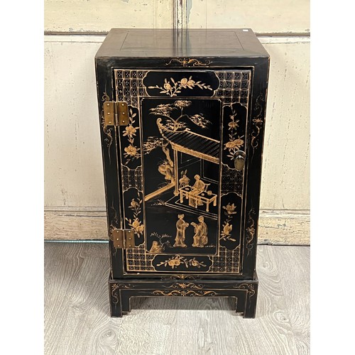 42 - Old Chinese black and gilt painted pedestal cabinet, approx 75cm H x 47cm W x 41cm D