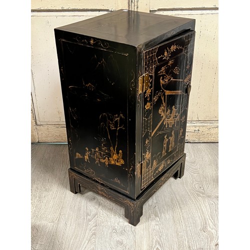 42 - Old Chinese black and gilt painted pedestal cabinet, approx 75cm H x 47cm W x 41cm D