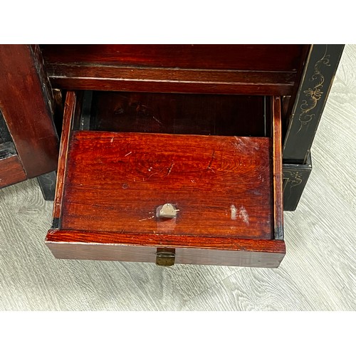 42 - Old Chinese black and gilt painted pedestal cabinet, approx 75cm H x 47cm W x 41cm D