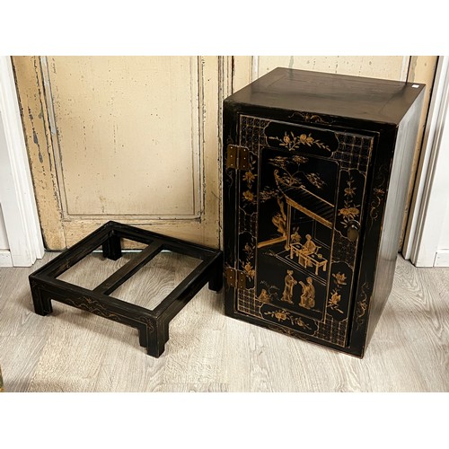 42 - Old Chinese black and gilt painted pedestal cabinet, approx 75cm H x 47cm W x 41cm D