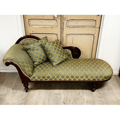 41 - Antique Victorian single ended chaise lounge, with two loose cushions same upholstery, approx 180cm ... 