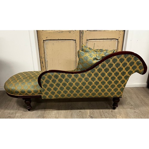 41 - Antique Victorian single ended chaise lounge, with two loose cushions same upholstery, approx 180cm ... 