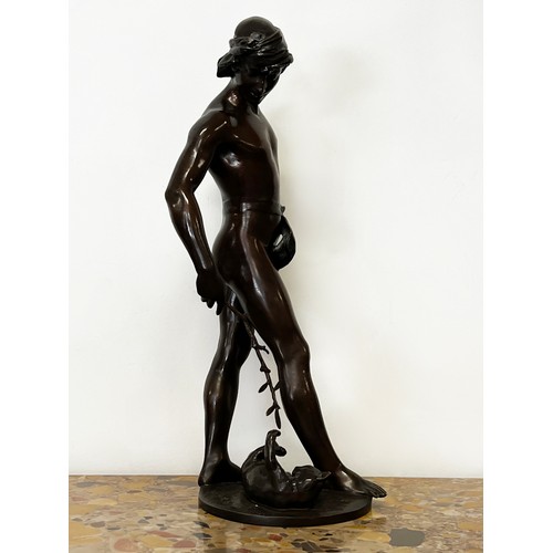 1 - Antique Bronze by Léopold Steiner (French, 1853-1899), fine semi clad bronze figure of a young male ... 