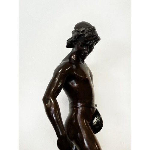 1 - Antique Bronze by Léopold Steiner (French, 1853-1899), fine semi clad bronze figure of a young male ... 